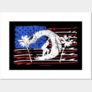 Surfing American Flag Surfboard Design Posters and Art